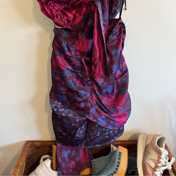 For Love & Lemons Madonna Faux Wrap Mini Dress Medium Tinsel - Picture 11 of 16